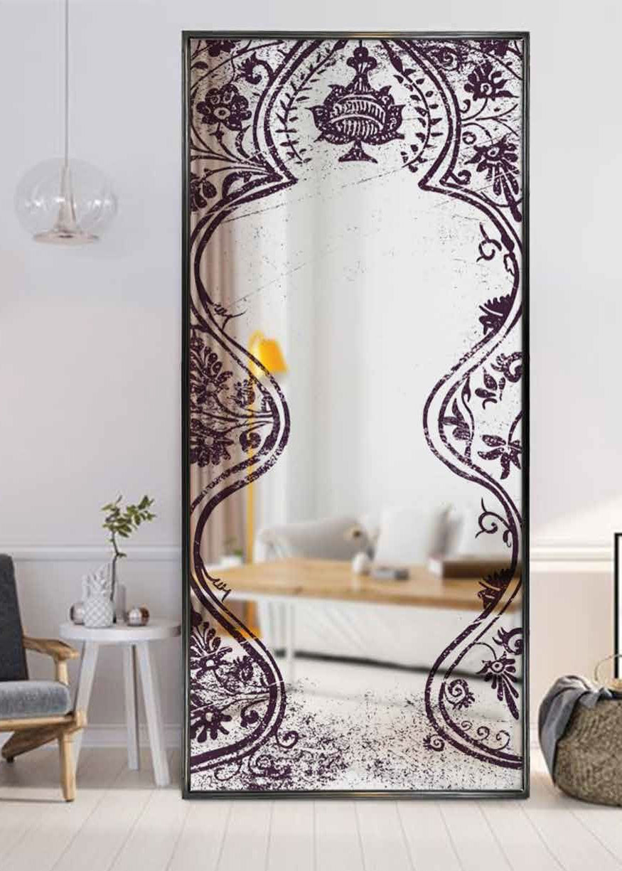 Wall floor mirror with metal frame and digital print.
