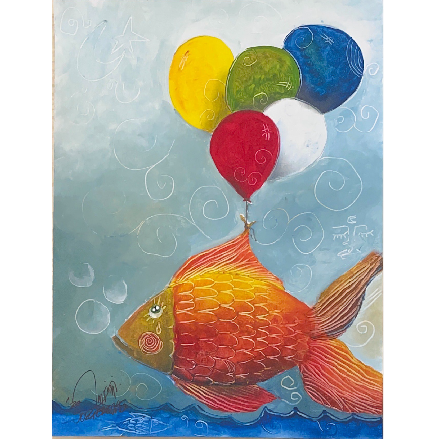 "Balloons" by Jorje Roja- Acrylic on Paper (13.39" x 12.60")