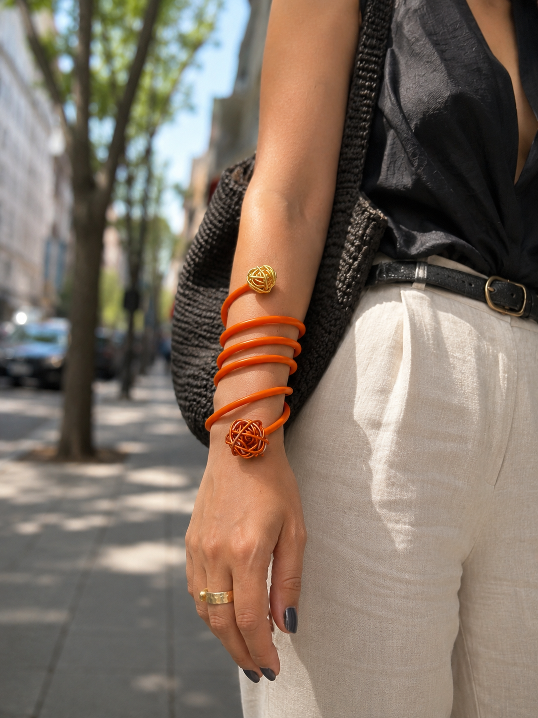 Handmade Multi-Wear Orange Rubber Tubing Jewelry by Leyla Malekk