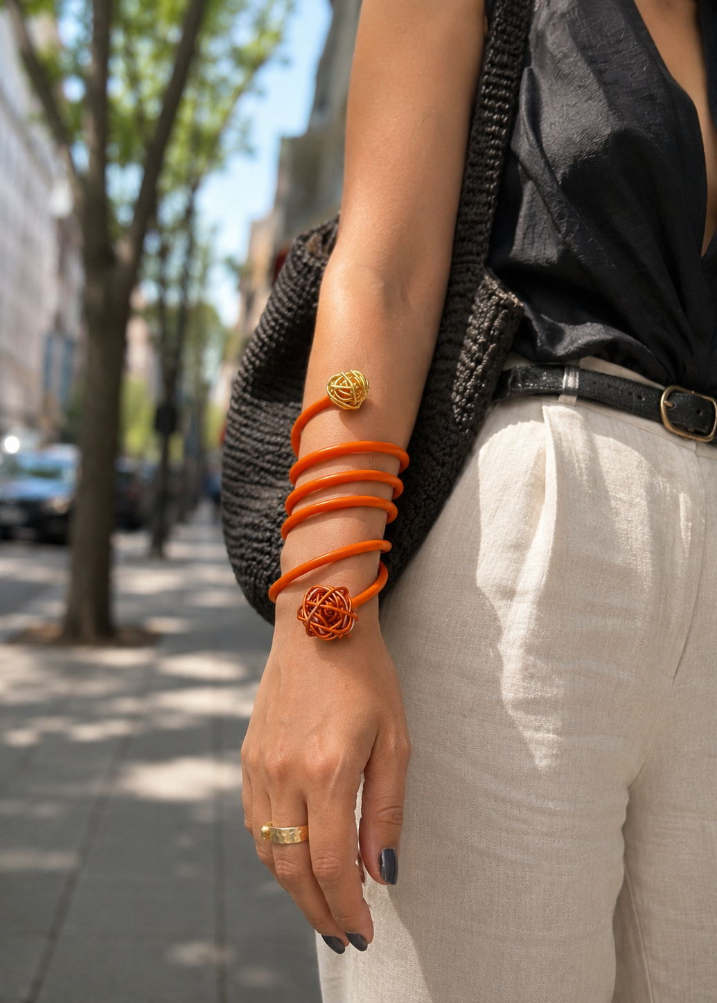 Handmade Multi-Wear Orange Rubber Tubing Jewelry by Leyla Malekk