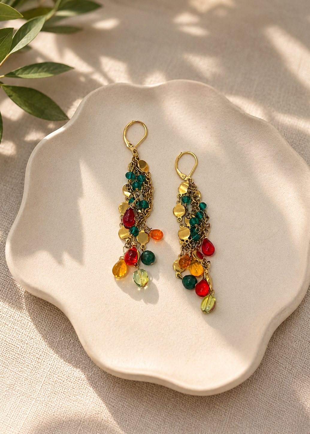 Handmade Wired Multicolored Czech Crystal on Chain Earring by Fati Bijoux