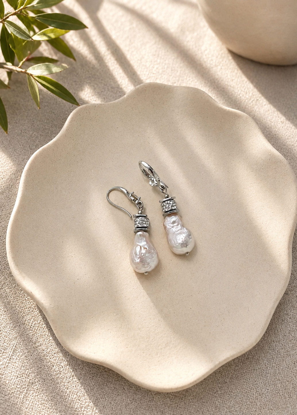 Handmade Drop Freshwater Pearl and Silver Rhinestone Spacer by Fati Bijoux