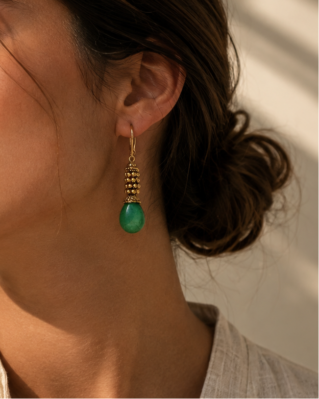 Handmade Green Jasper and Brass Earring by Fati Bijoux