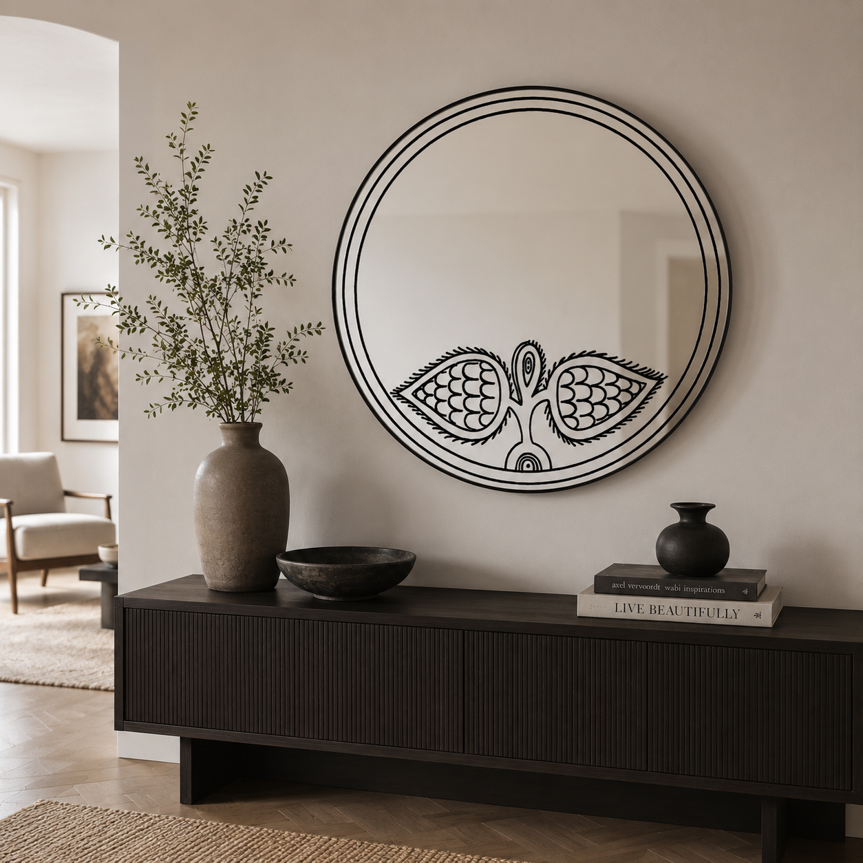 Metal-Framed Round Angel Mirror by Rashed