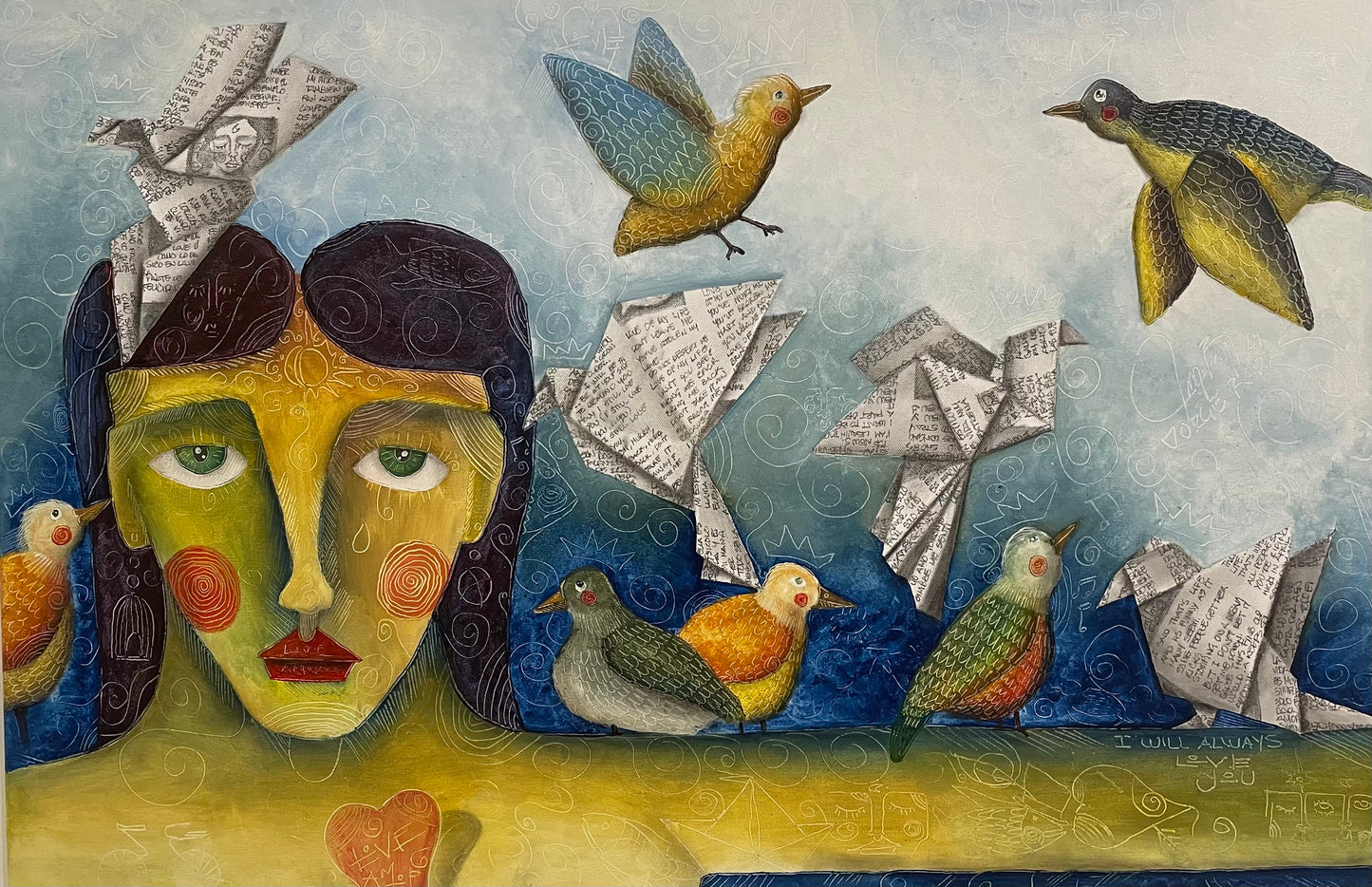 Beating of wings Painting by Jorge Roja, Acrylic on canvas (24"x 36")