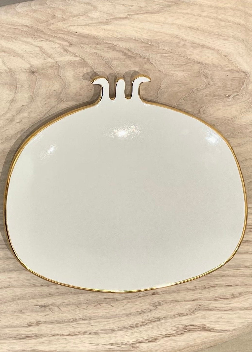 Large golden round pomegranate ceramic dish