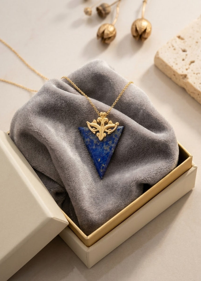 Eslimi Gold & Lapis Lazuli Pendant by Banafsheh Hemmati