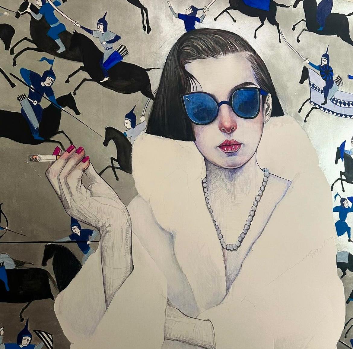 From the Return Series by Ebrin Bagheri - Ballpoint Pen, Acrylic on Paper, 42" * 46"