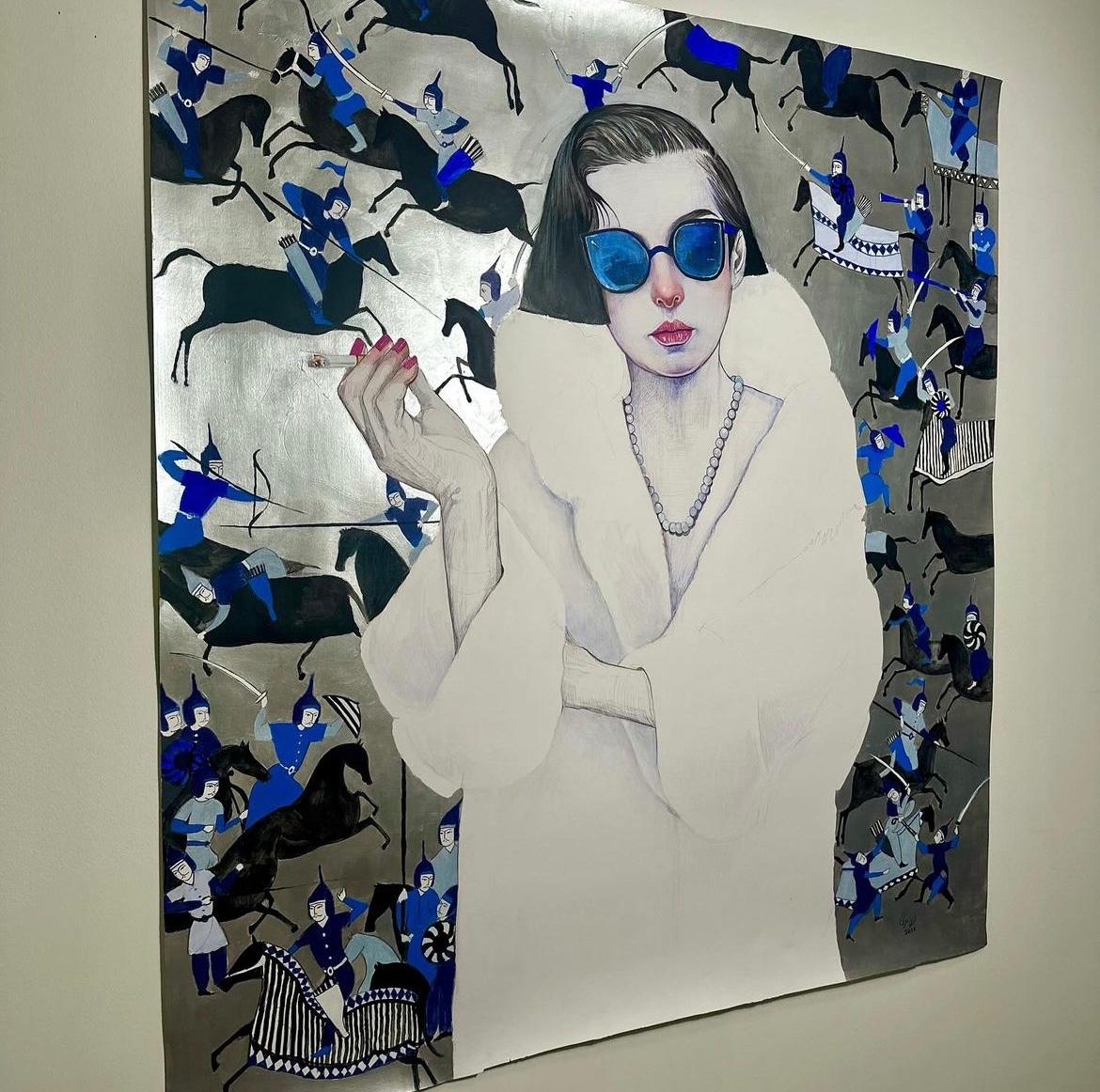 From the Return Series by Ebrin Bagheri - Ballpoint Pen, Acrylic on Paper, 42" * 46"