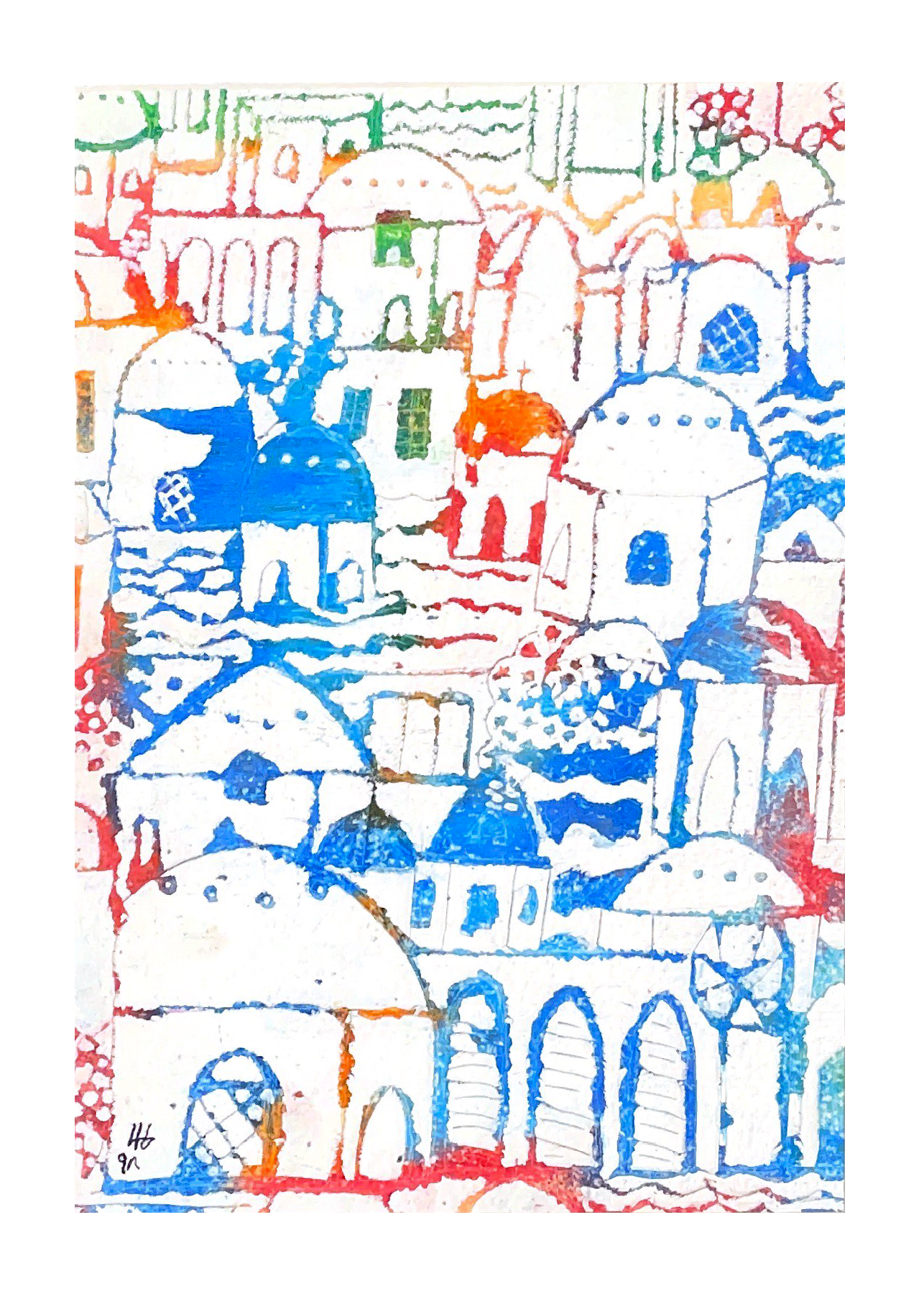 Colorful buildings on white background.