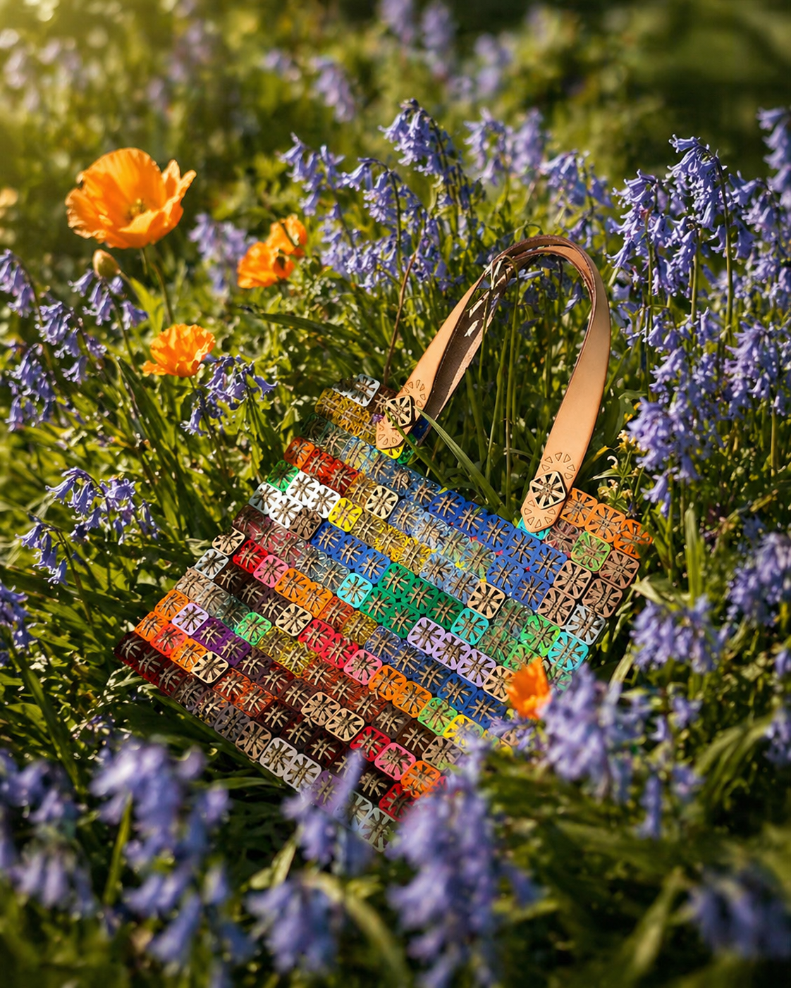 Handcrafted pixel shoulder bag in laser-cut acrylic and cord by Studio Jazbi