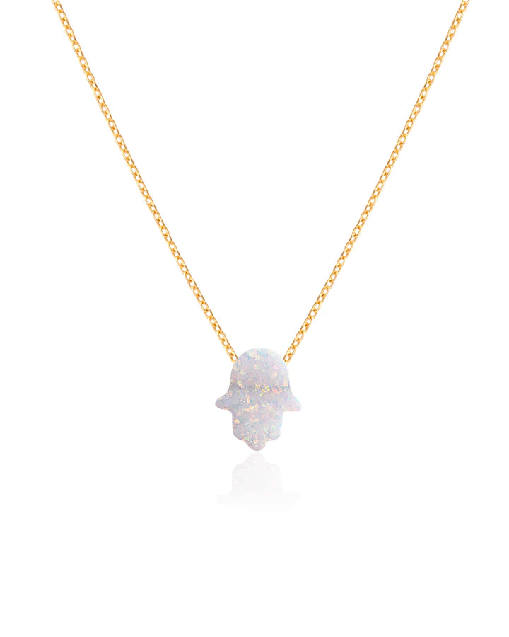 Oyster White Hamsa Hand Necklace 18k by Tille