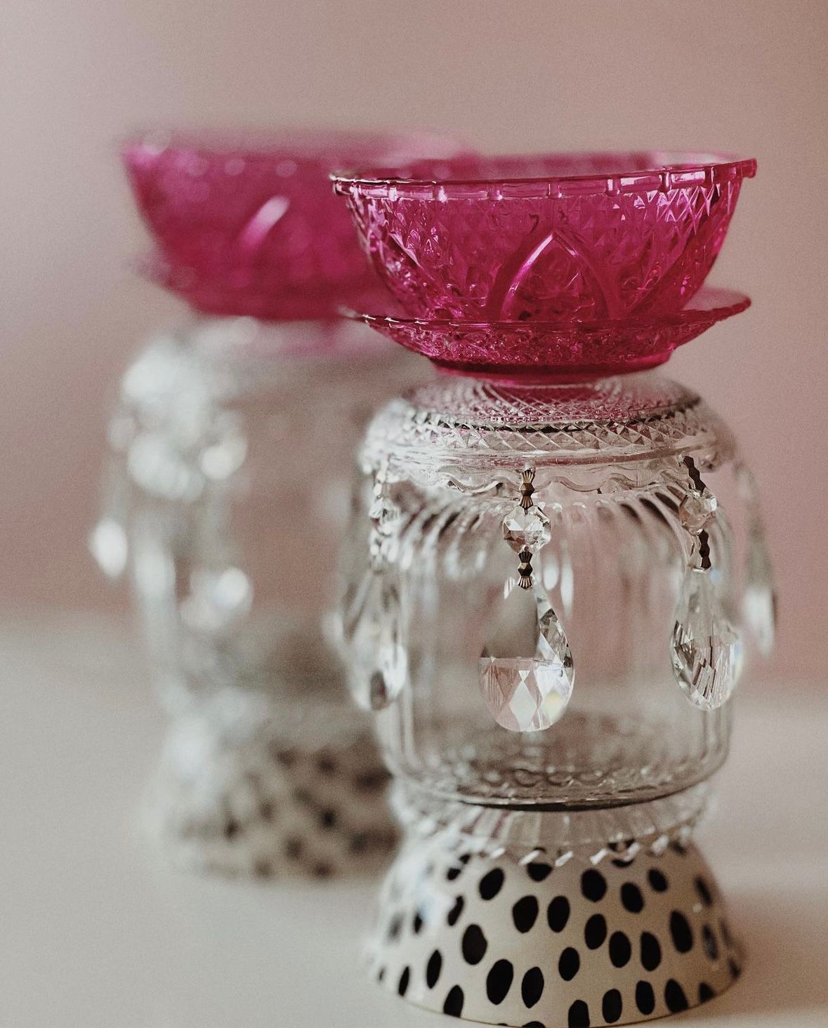 Upcycled Crystal Candle holder with Pink Top by BolourJan