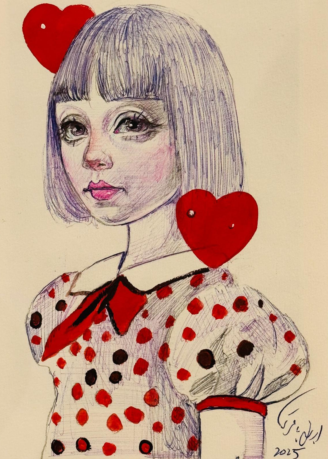 Portrait from My Heart Series by Ebrin Bagheri, Mixed Media on Paper (11" × 9")