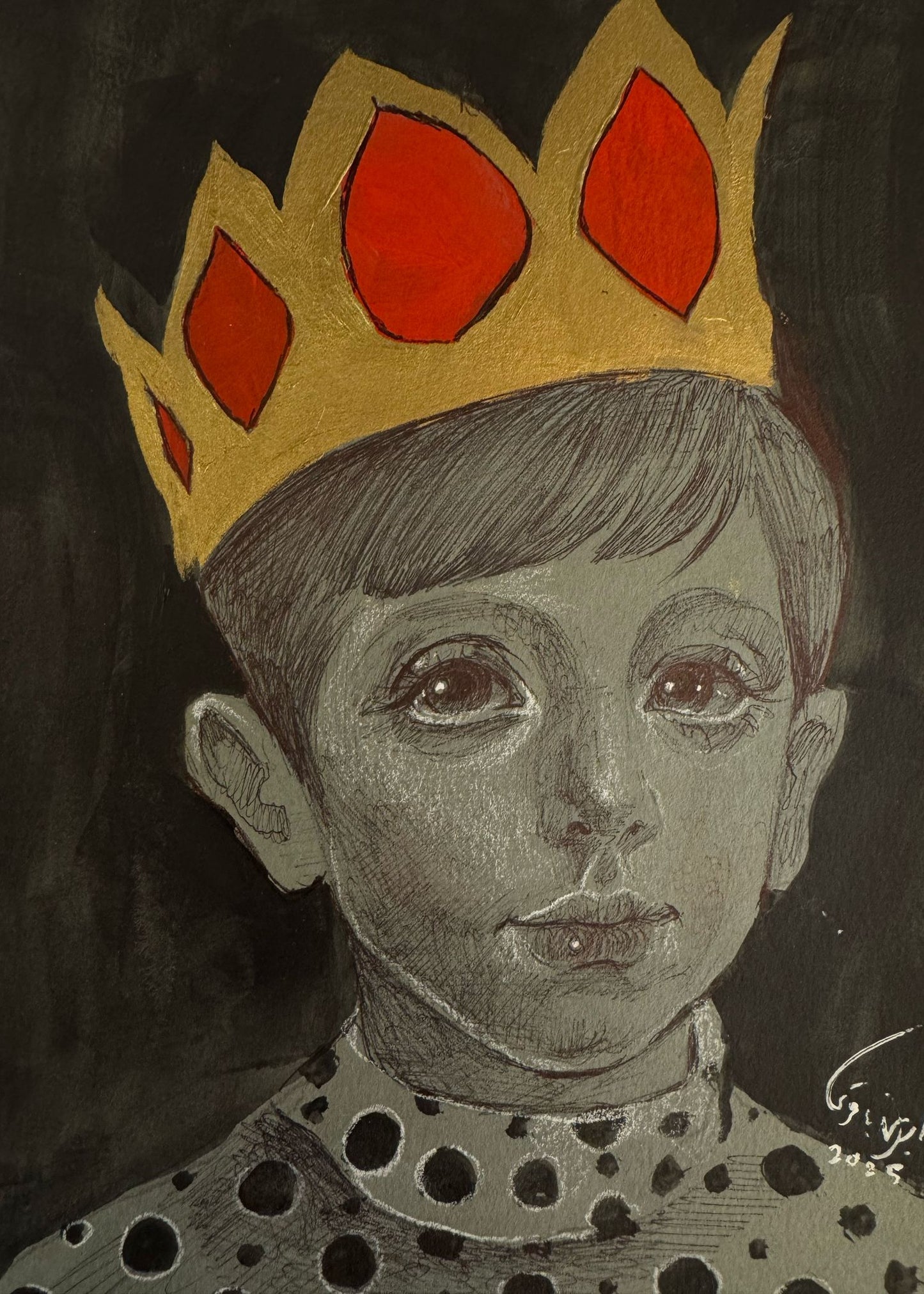 Portrait Painting from My Heart Series" by Ebrin Bagheri- Mixed Media on Paper (11" × 9")