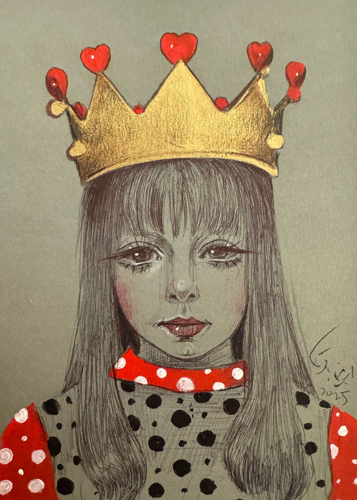 Portrait Painting from My Heart Series" by Ebrin Bagheri- Mixed Media on Paper (11" × 9")