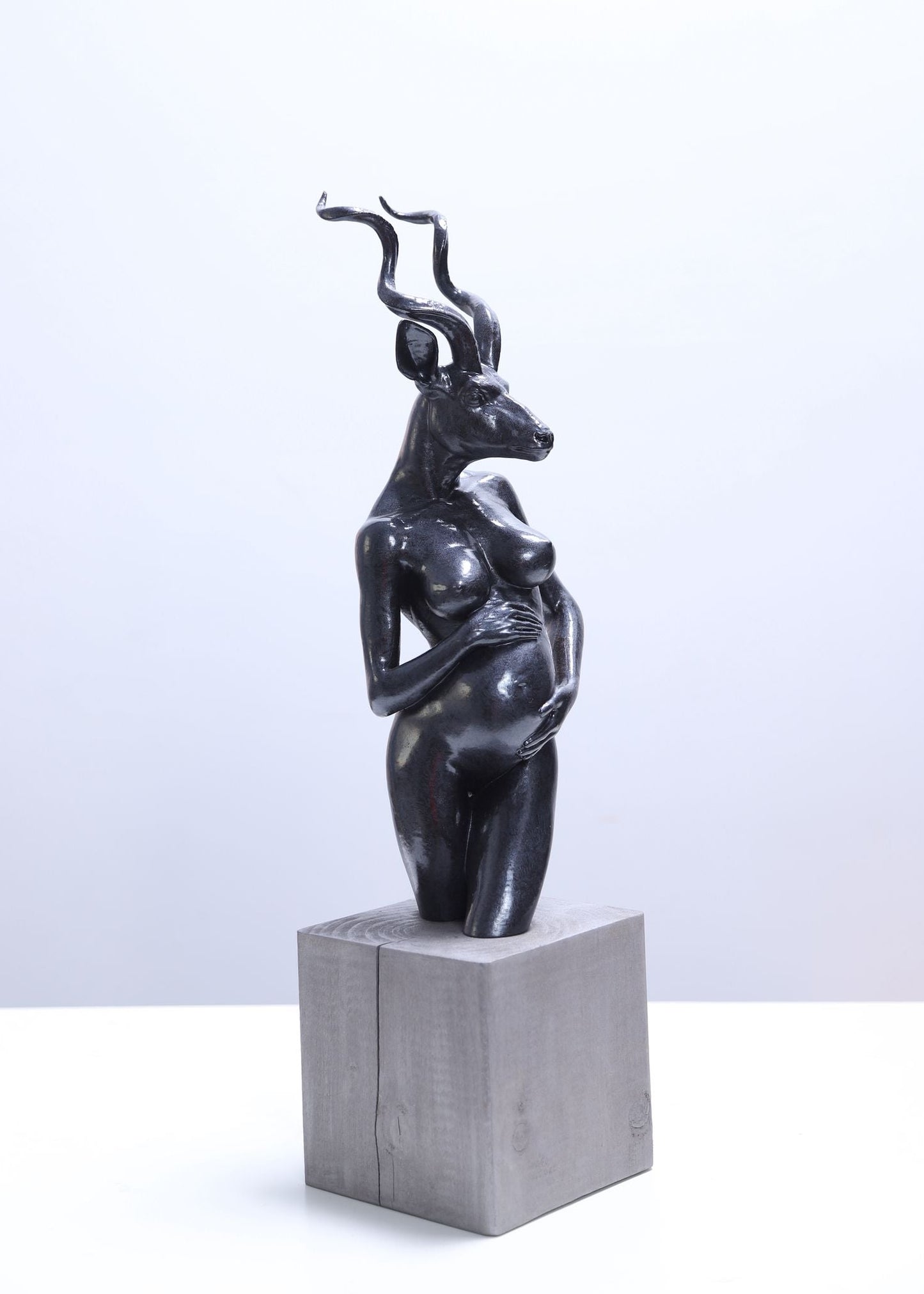 Gazelle-Headed Pregnant Woman Sculpture by Amin Sadraei, 3D Printed (Size 22" x 5.5" x 5.5")
