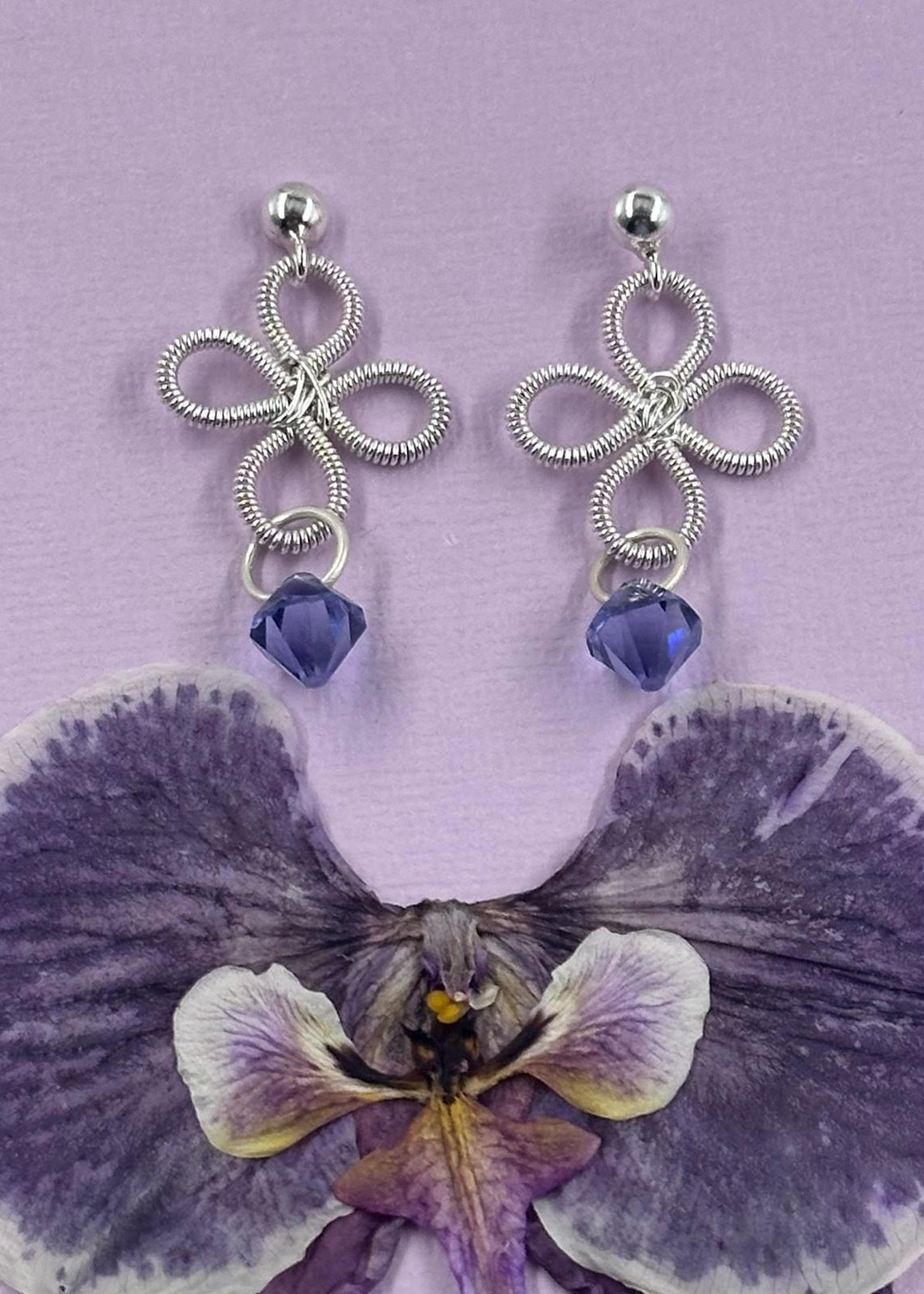 Silver Flower Earrings – Handmade by Sareh Ghomi (Sterling Silver and Amethyst)