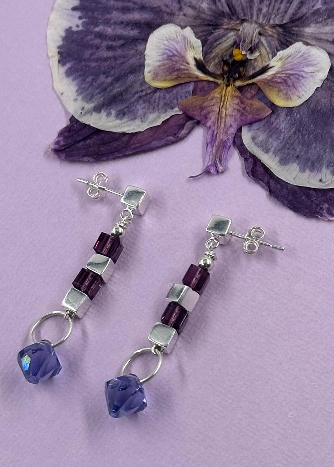 Silver Earrings – Handmade by Sareh Ghomi (Sterling Silver and Amethyst& Topaz)