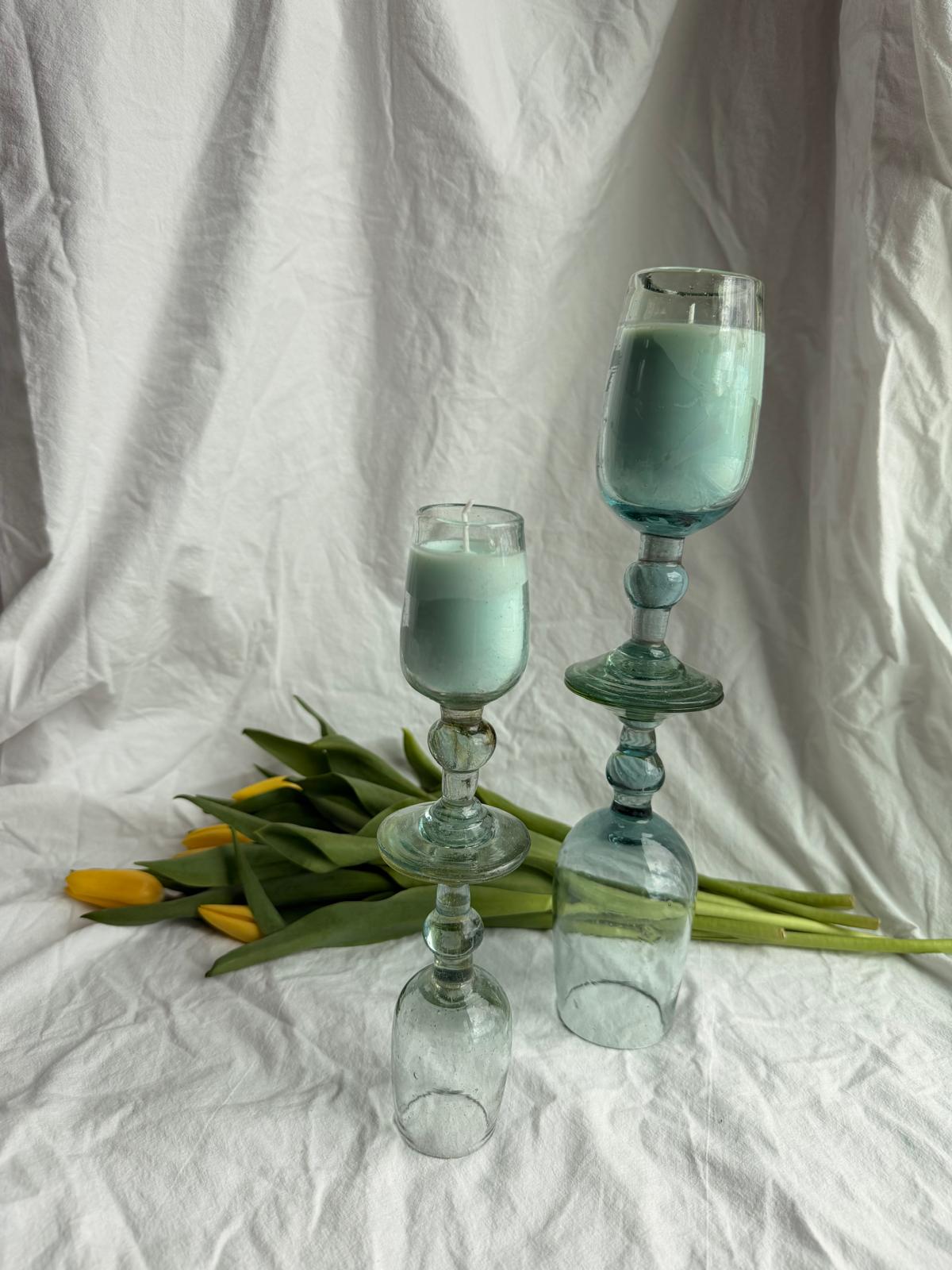 Light Green Upcycled Glass Candle Holder by Melika Shafahi