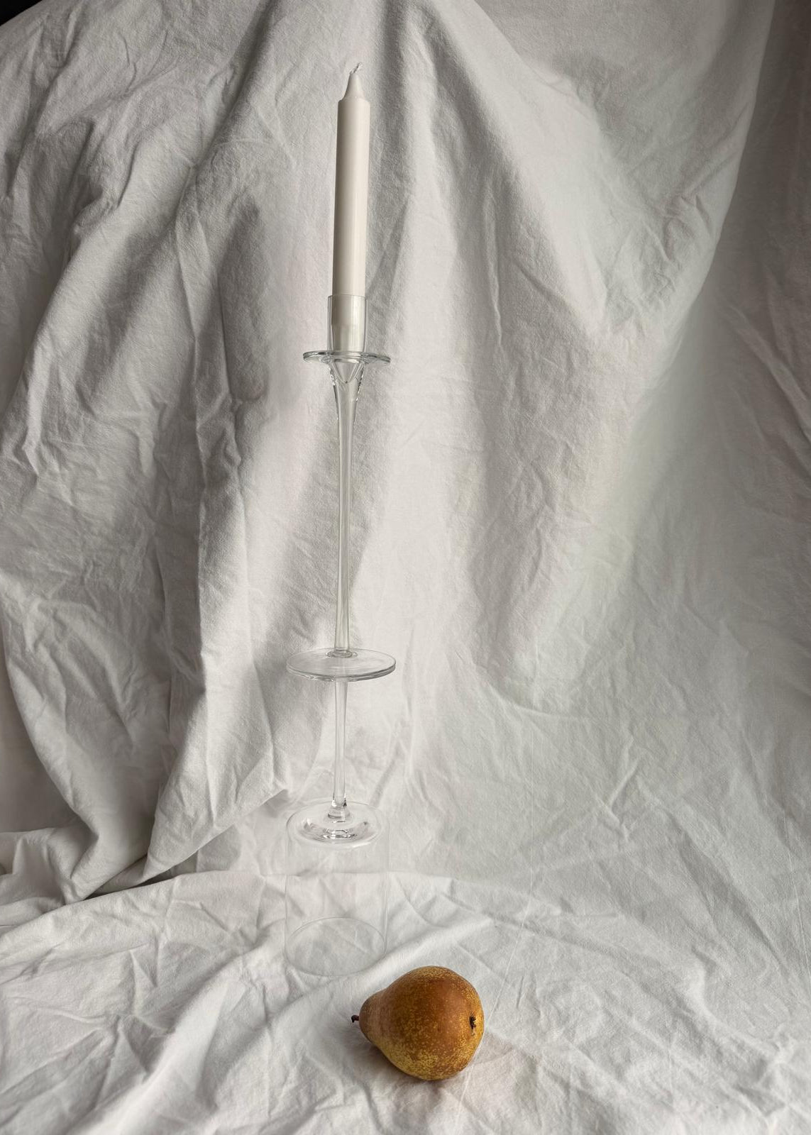 Elegant Long Transparent Upcycled Glass Candle Holder by Melika Shafahi