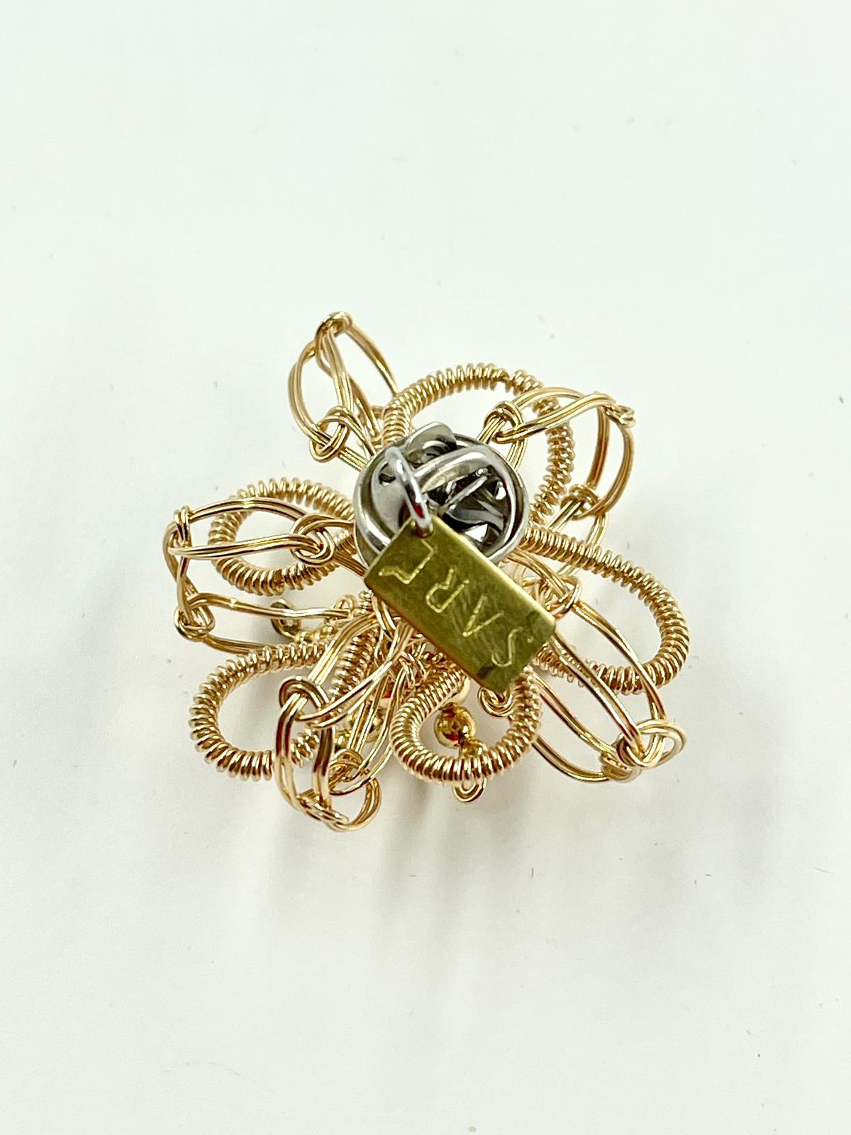 Gold Five leaf Flower Pin - Handmade by Sareh Ghomi (14k goldfield wire and beads)