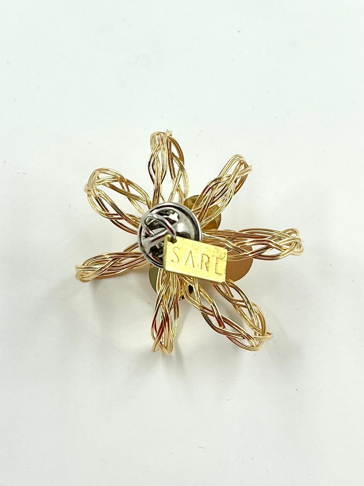 Gold Five leaf Flower Pin - Handmade by Sareh Ghomi (14k goldfield wire and beads)