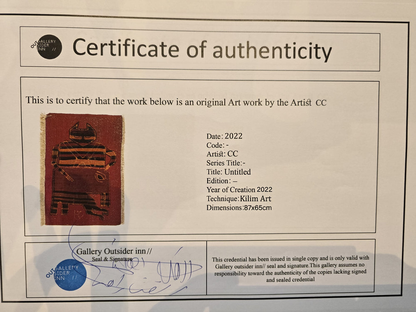 "Untitled" Textile Art by CC - Kilim Art (H: 34.25 in × W: 25.59 in)