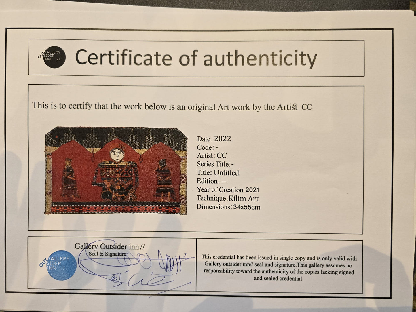 "Untitled" Textile Art by CC - Kilim Art (H: 13.39 in × W: 21.65 in)