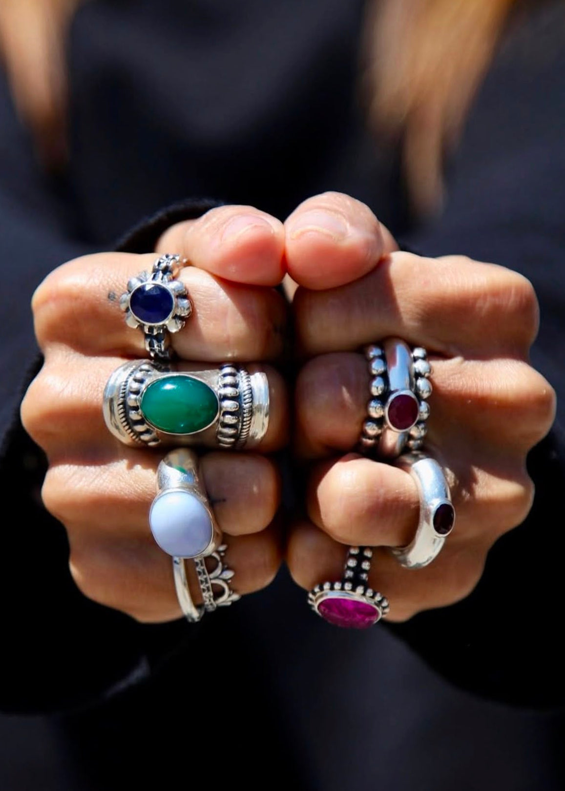 Handmade Silver Narrow dumbbell ring with ruby stone by Sun Nafissi