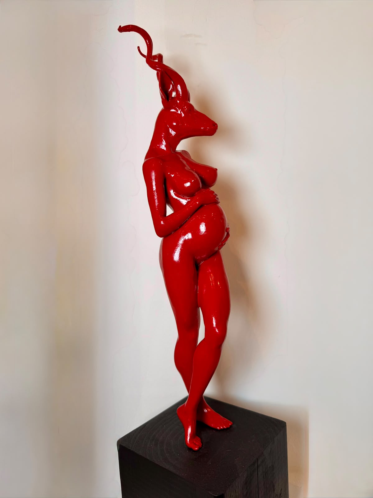 Gazelle-Headed Pregnant Woman Sculpture by Amin Sadraei, 3D Printed (Size 22" x 5.5" x 5.5")