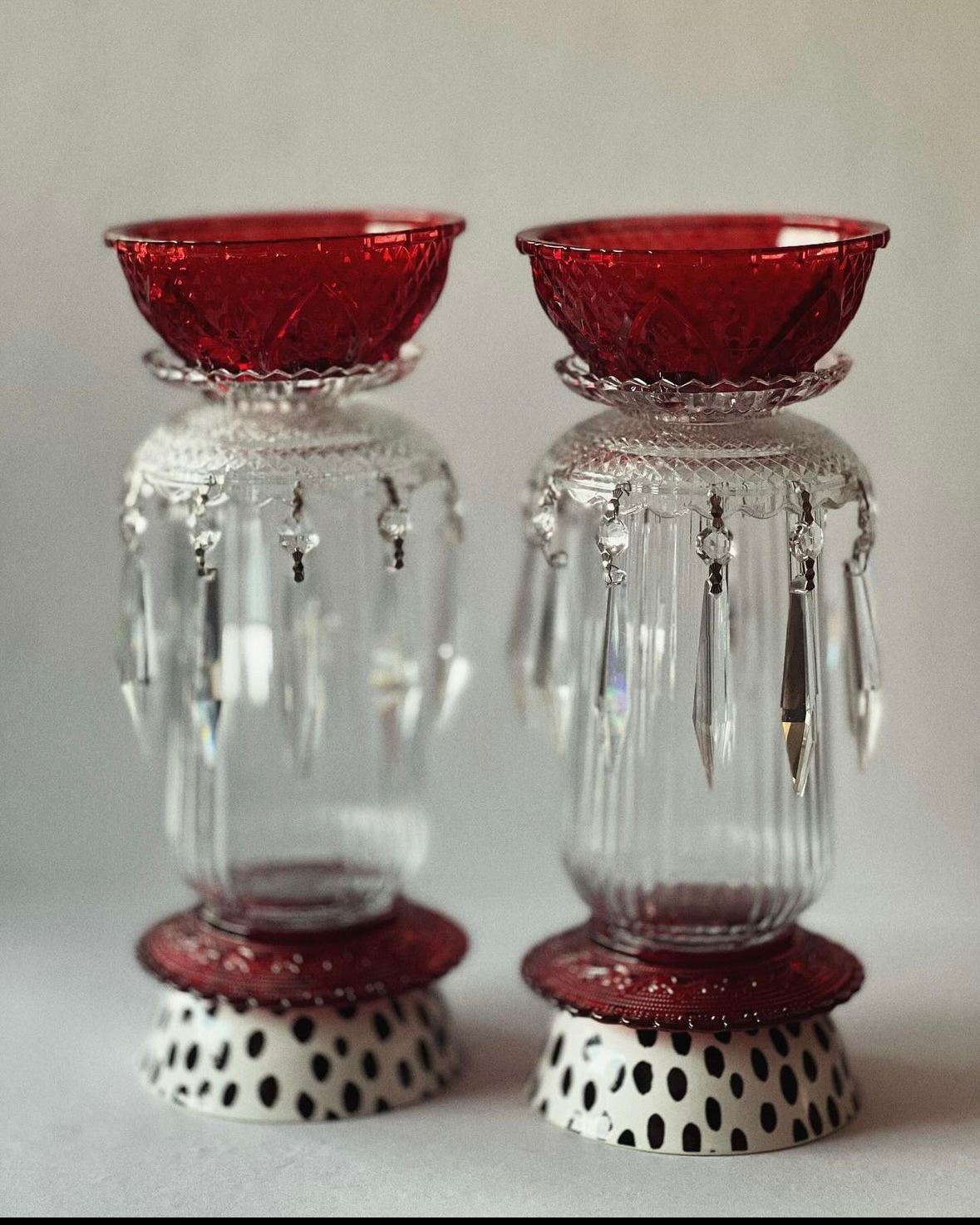 Upcycled Crystal Candle Holder with Red Top by BolourJan