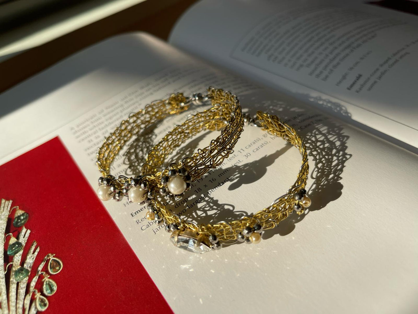 Handmade Brass & Swarovski Crystal Pearl Bracelet by Sareh Ghomi