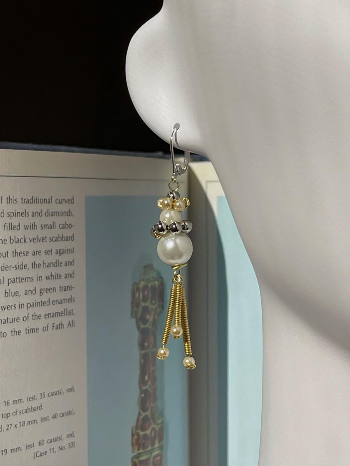 Handcrafted Brass & Pearl Earrings by Sareh Ghomi