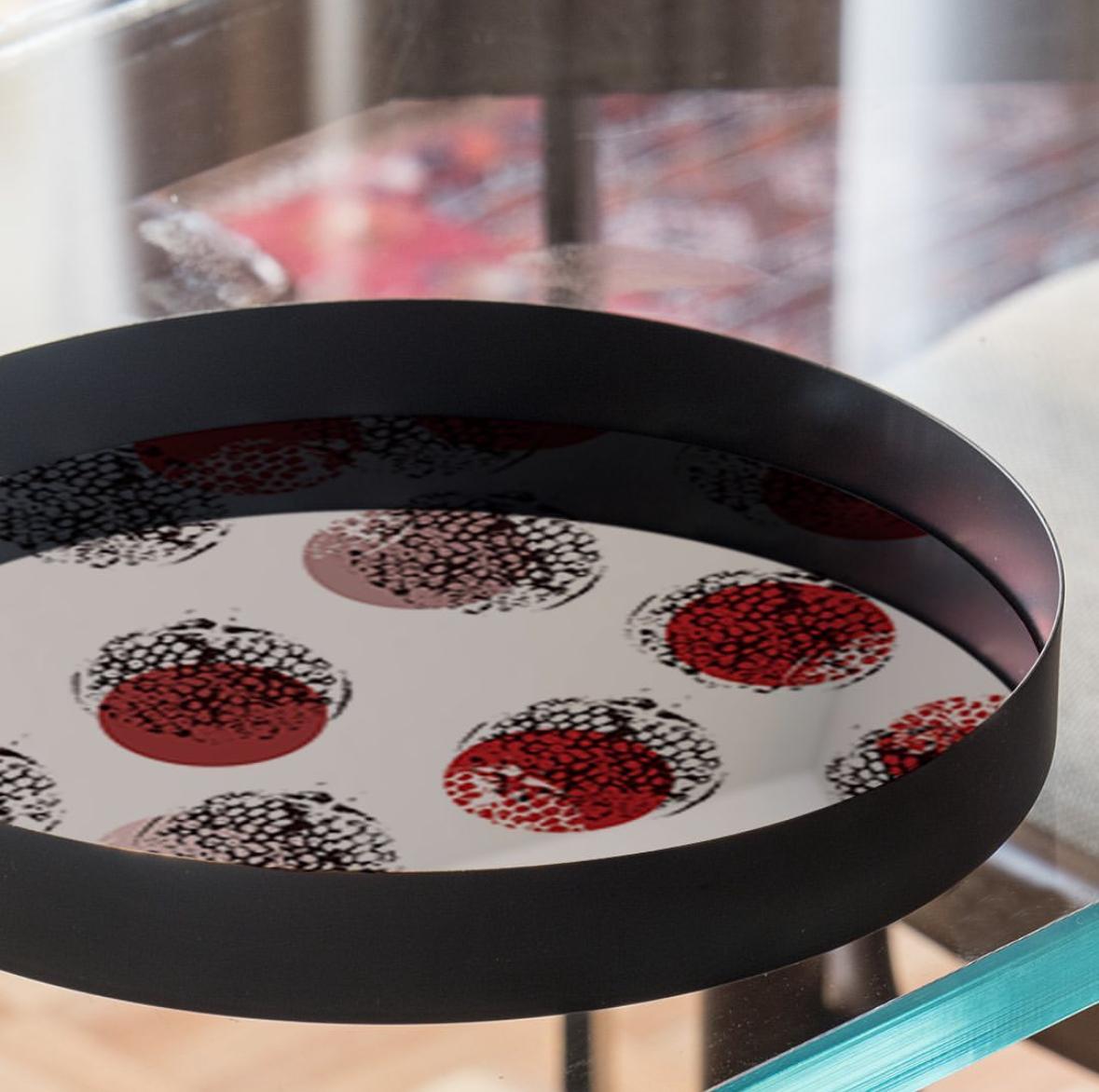 Metal-Framed Round Mirror with Abstract Pomegranate Motif by Rashed