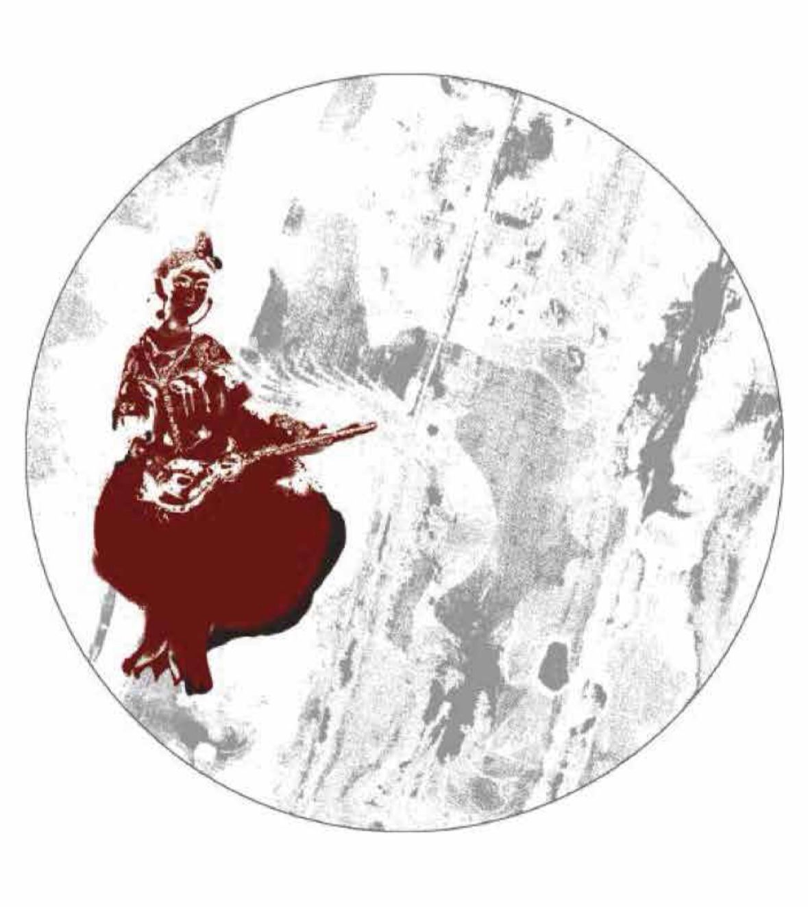 Metal-Framed Round Mirror with a Woman Playing Setar and Pomegranate Skirt Printed by Rashed