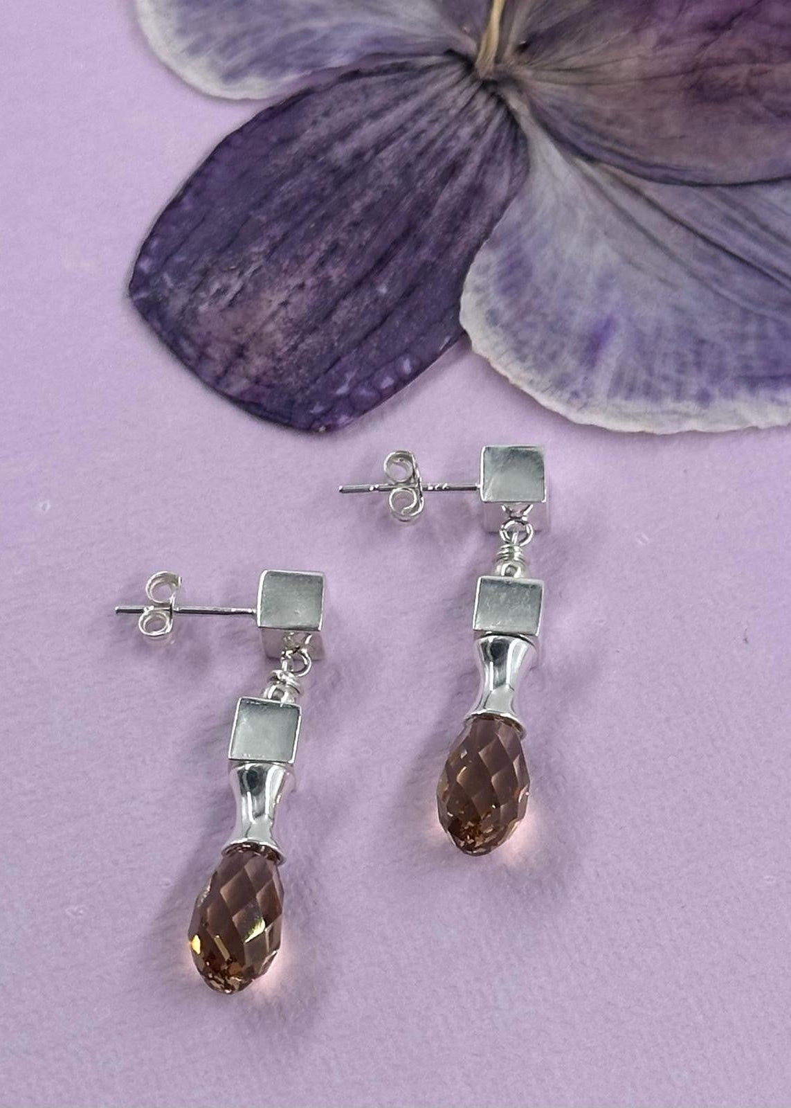 Silver Earrings – Handmade by Sareh Ghomi (Sterling Silver and Amethyst)