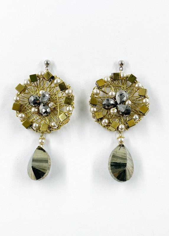 Elegant Brass Earrings Adorned with Swarovski Crystals by Sareh Ghomi