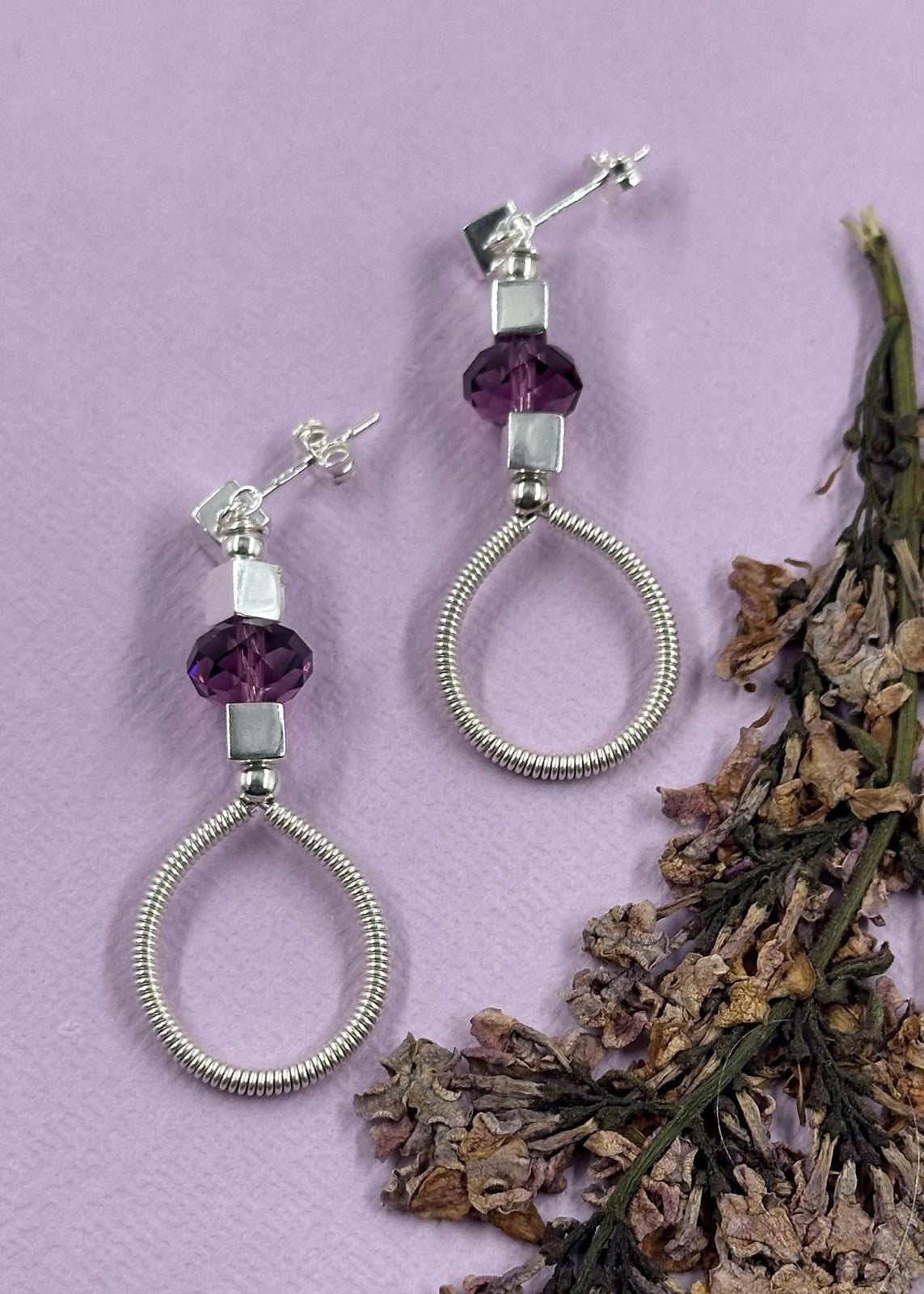 Silver Earrings – Handmade by Sareh Ghomi (Sterling Silver and Amethyst)