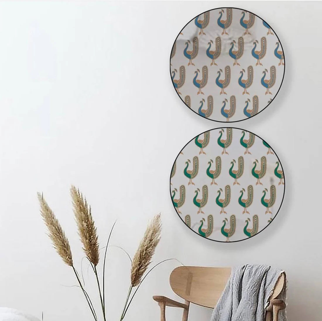 Metal-Framed Round Peacock Mirror by Rashed