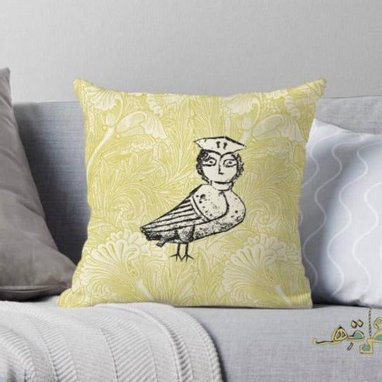 yellow cushion white a white bird