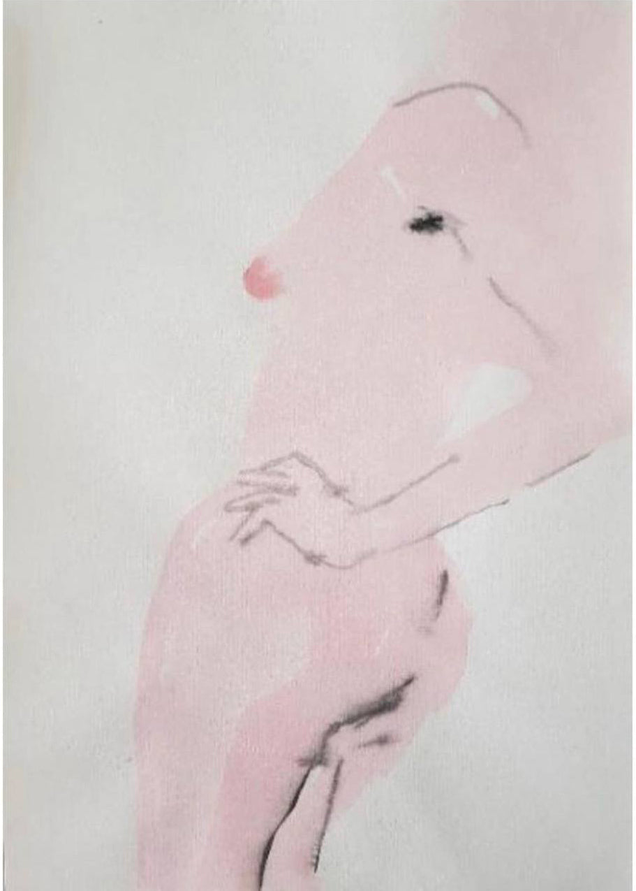 naked woman body in pink on white background