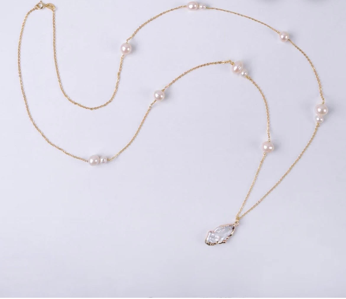 Opera Length Silver Chain, Long Silver Pearl Necklace by Zargoon Design