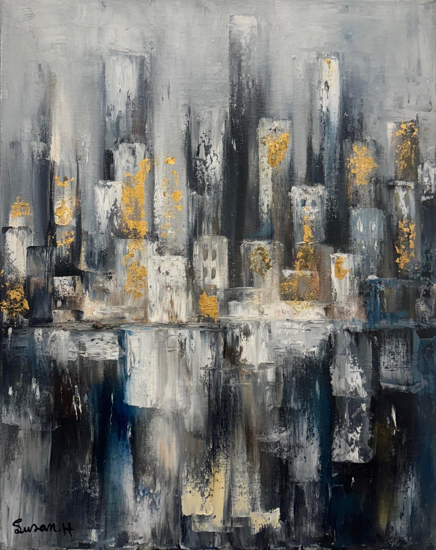 "City of upright instruments" painting by Susan Hashemi - Oil Painting/Acrylic Painting (H: 20 in × W: 16 in)