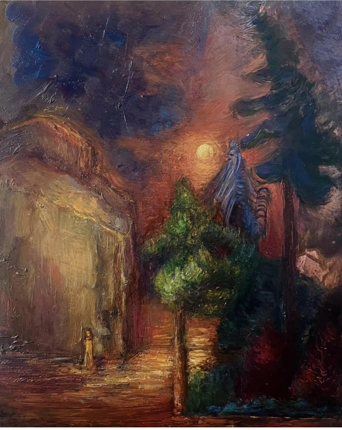 The Bishop-fish and the lake painting by Moojan Nazmi- Oil on Copper (23"x18")