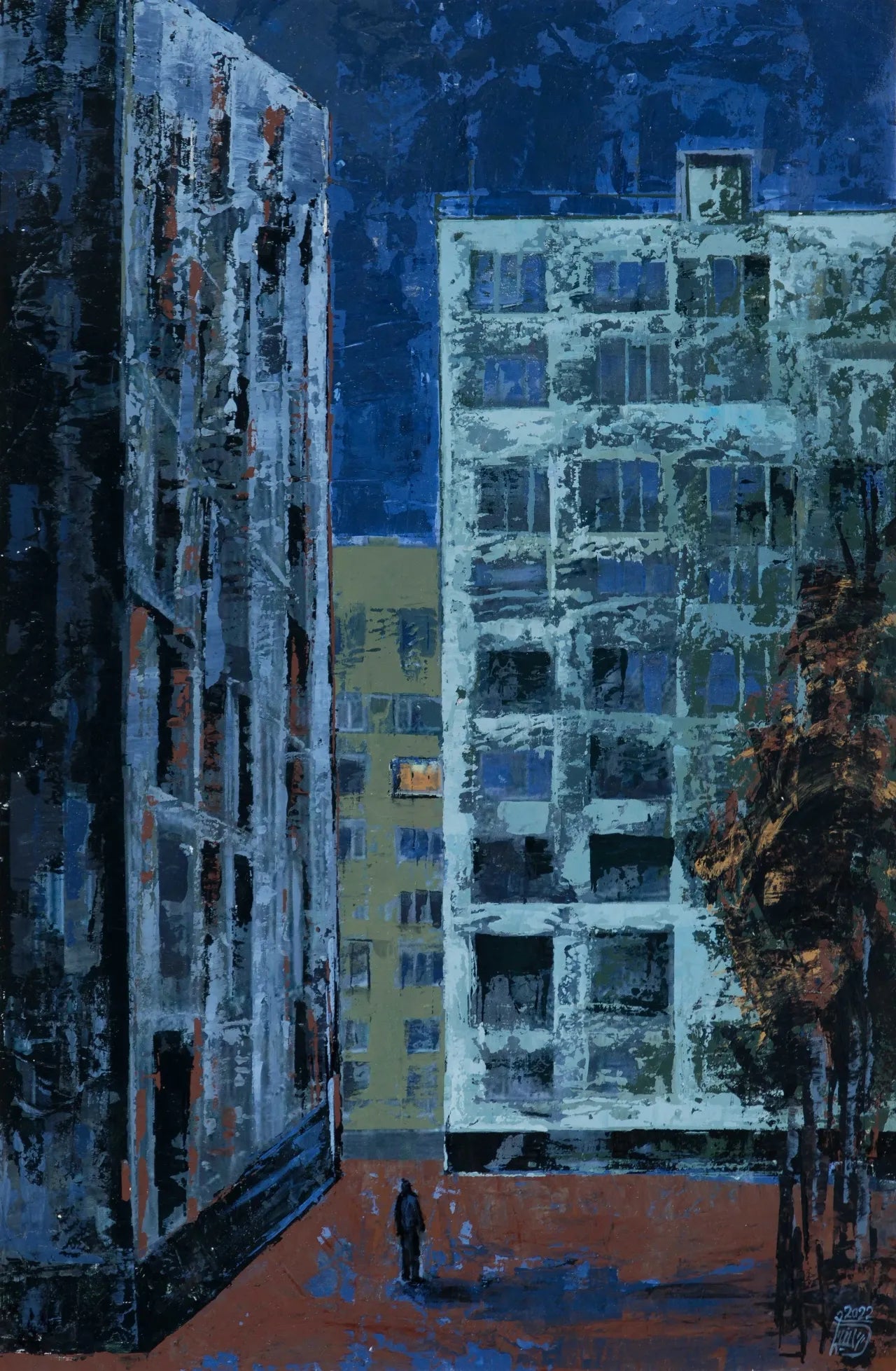 "Midnight Poet" Painting by Haniyeh Azmoudeh- Acrylic on wood 23.6" H × 15.7" W