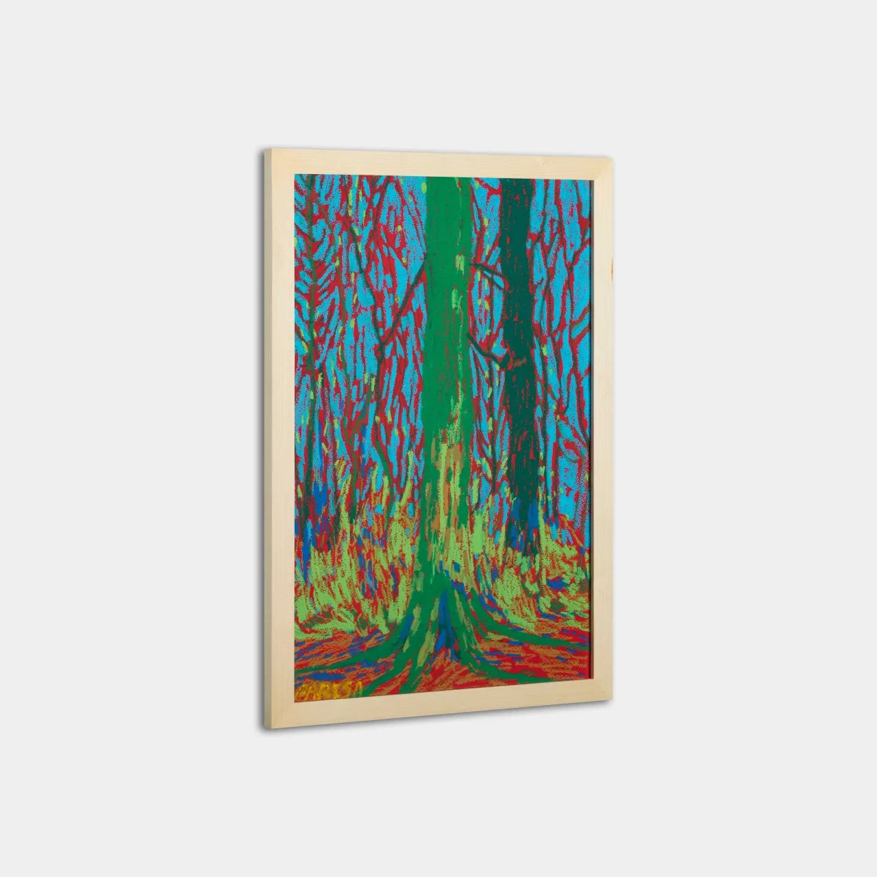 "Forest of Light Series" Painting by Parisa Shojazadeh- Oil Pastel on Cardboard 16.14" H × 11.42" W