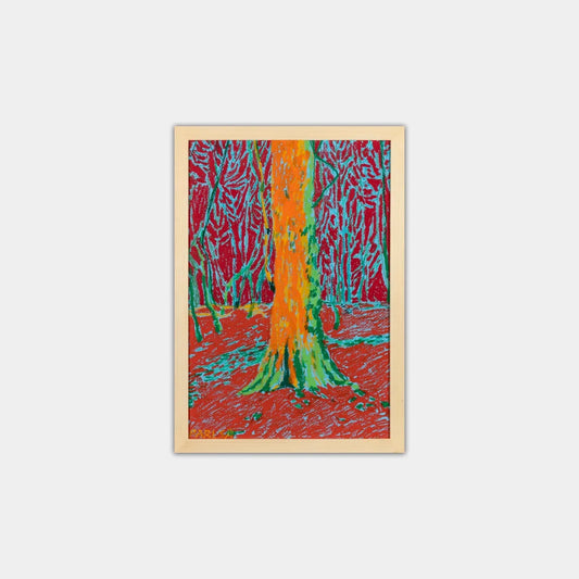 "Forest of Light" Painting by Parisa Shojazadeh- Oil Pastel on Cardboard 16.14" H × 11.42" W