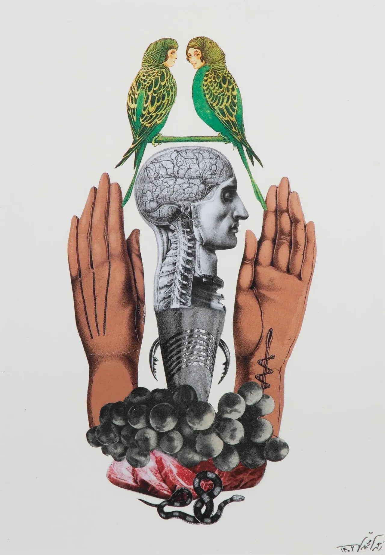 "Untitled" Collage by Zahra Mohammadi- Collage on cardboard (H: 11.22″ × W: 7.67″)