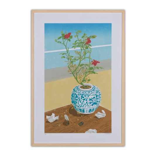 "Two days away from leaving" Painting by Hamideh Akbari- Oil Pastel on Cardboard (H: 35.43″ × W: 23.62″)